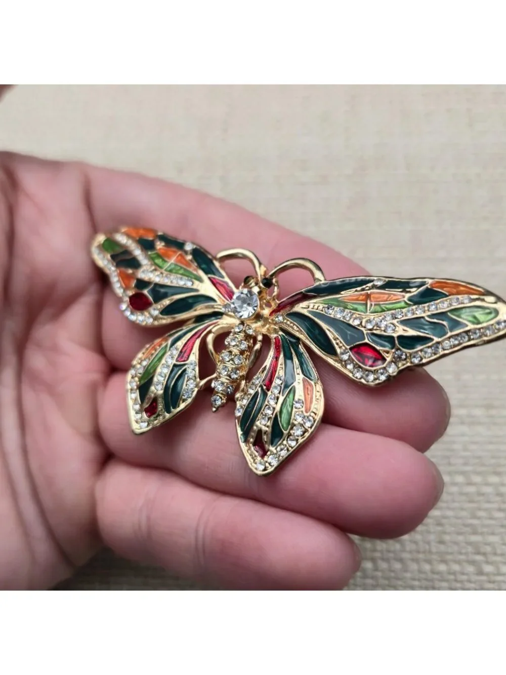 Vintage Colorful Enamel Butterfly - Crystal Rhinestone Insect Pin Brooch B1435